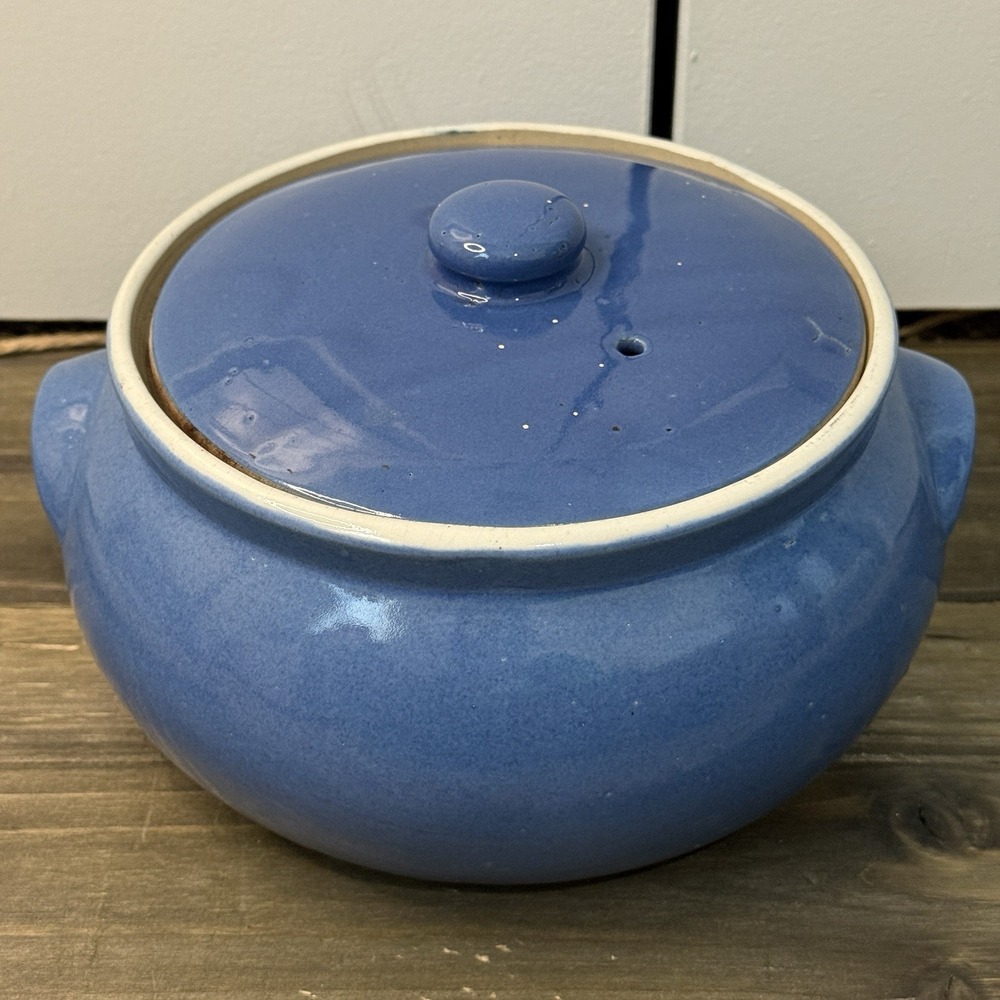 Uhl Pottery Blue # 529 Covered Casserole Bean Pot Stamped‎